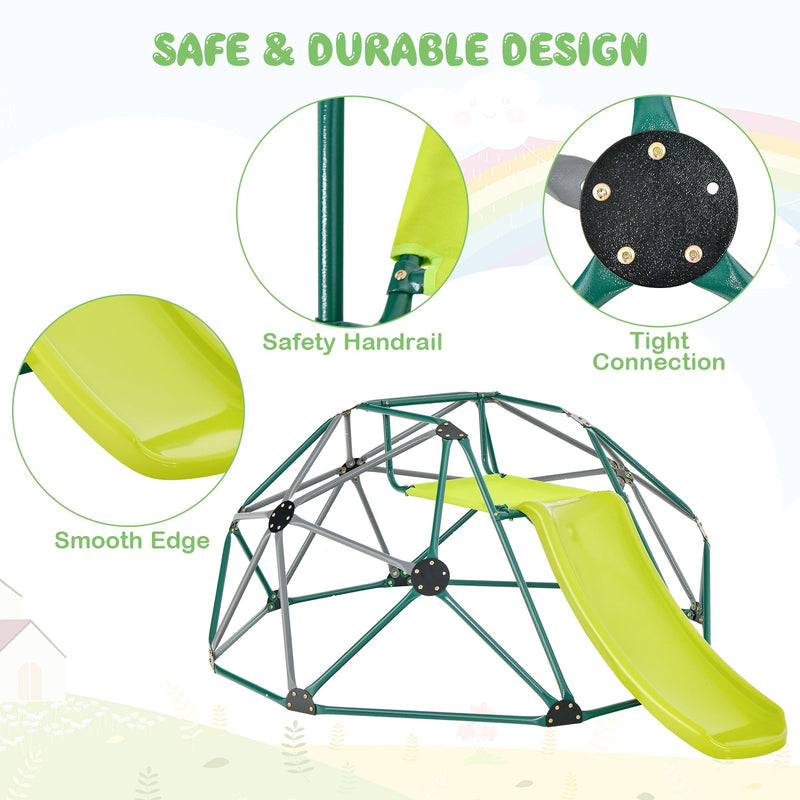 Kids Climbing Dome with Slide and Fabric Cushion for Garden Yard-Green