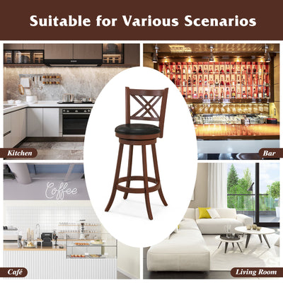 360° Swivel Upholstered Barstools Set of 2 with Back and Footrest-29 inches