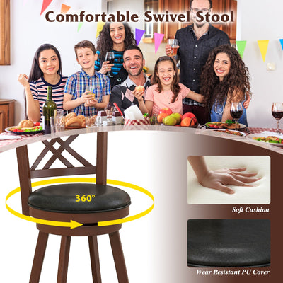 360° Swivel Upholstered Barstools Set of 2 with Back and Footrest-24 inches