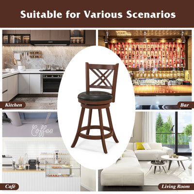 360° Swivel Upholstered Barstools Set of 2 with Back and Footrest-24 inches