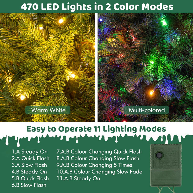 5/6/7 Feet Pre-lit Artificial Christmas Tree with Branch Tips and LED Lights-7 ft