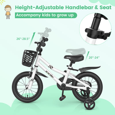 14 Inch Kids Bike with 2 Training Wheels for 3-5 Years Old-Black & White
