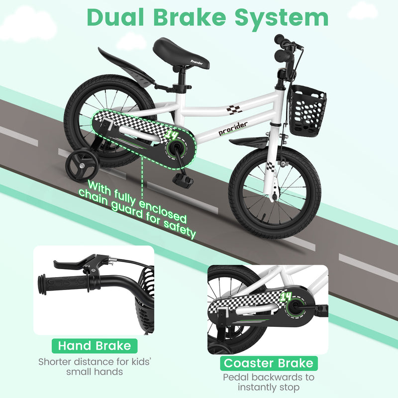 14 Inch Kids Bike with 2 Training Wheels for 3-5 Years Old-Black & White