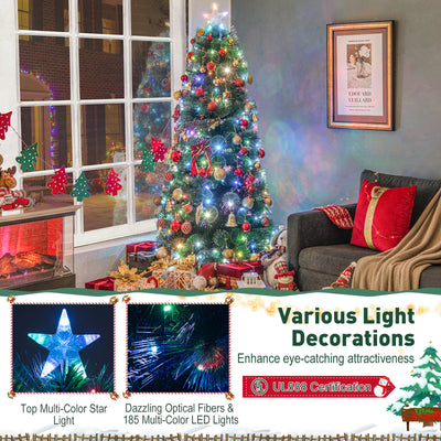 5/6/7 FT Pre-Lit Fiber Optic Christmas Tree with 148/185/226 Multi-Color LED Lights and Top Star Light-6 ft