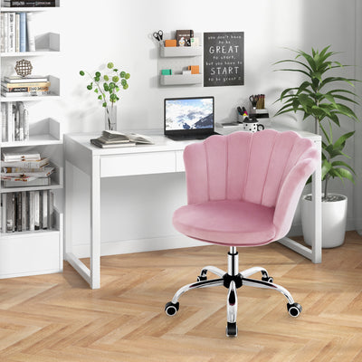 Velvet Petal Shell Office Chair with Wheels and Seashell Back-Pink