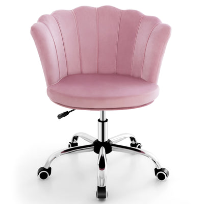 Velvet Petal Shell Office Chair with Wheels and Seashell Back-Pink
