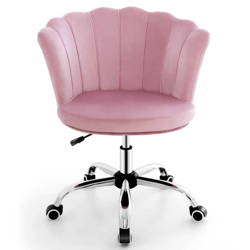 Velvet Petal Shell Office Chair with Wheels and Seashell Back-Pink