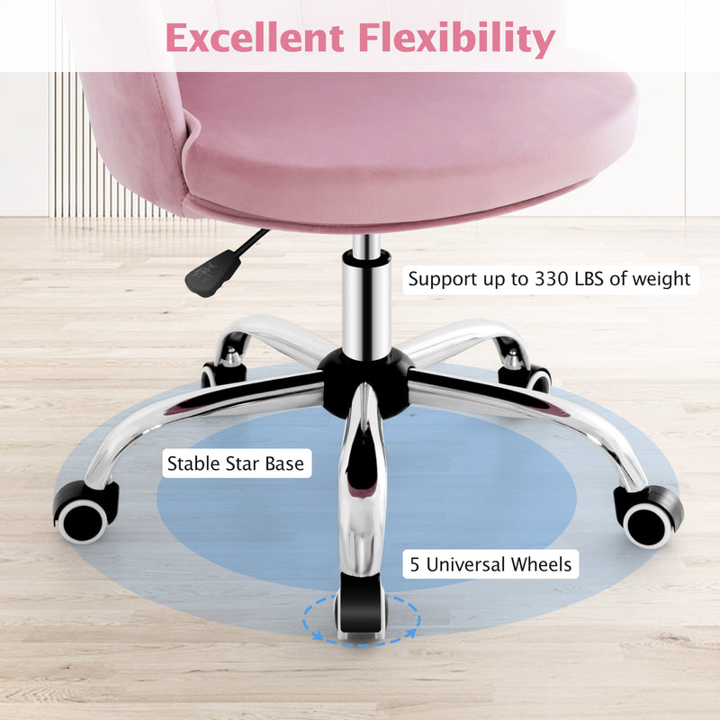 Velvet Petal Shell Office Chair with Wheels and Seashell Back-Pink
