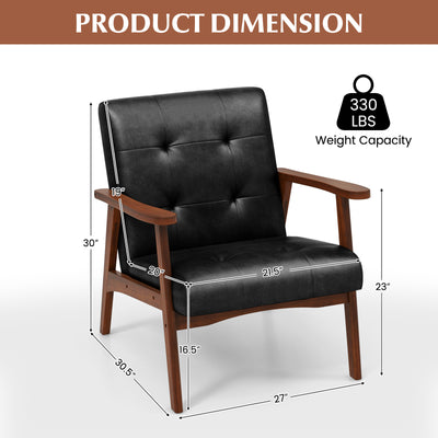 Mid Century Modern Accent Chair with Solid Rubber Wood Frame-Black