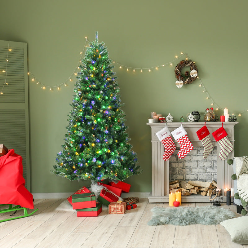 Artificial Hinged Christmas Tree with Remote-controlled Color-changing LED Lights-7&