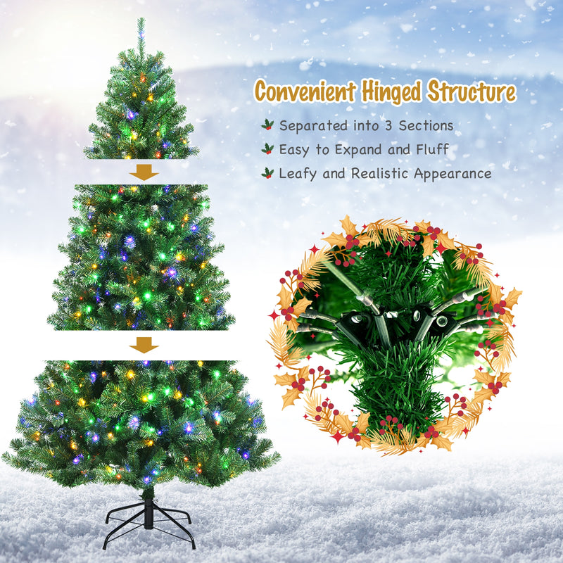 Artificial Hinged Christmas Tree with Remote-controlled Color-changing LED Lights-7&