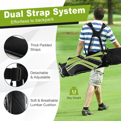 Golf Stand Cart Bag with 6 Way Divider Carry Pockets-Green