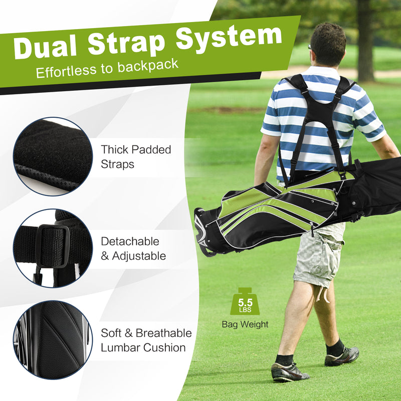 Golf Stand Cart Bag with 6 Way Divider Carry Pockets-Green