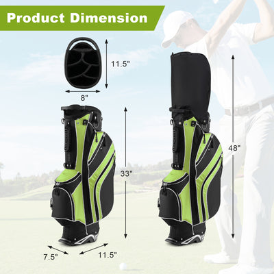 Golf Stand Cart Bag with 6 Way Divider Carry Pockets-Green