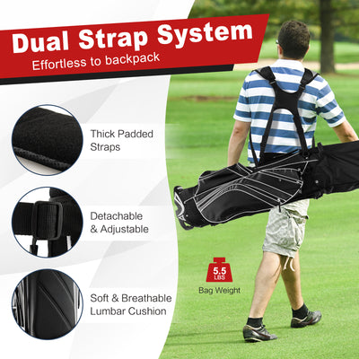 Golf Stand Cart Bag with 6-Way Divider Carry Pockets-Black