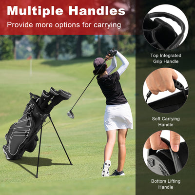 Golf Stand Cart Bag with 6-Way Divider Carry Pockets-Black