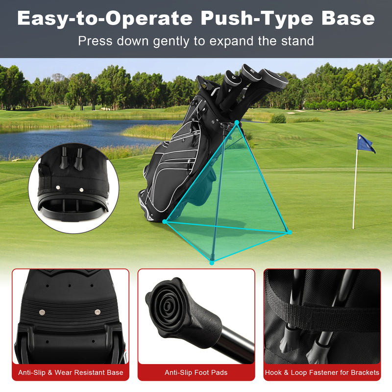 Golf Stand Cart Bag with 6-Way Divider Carry Pockets-Black