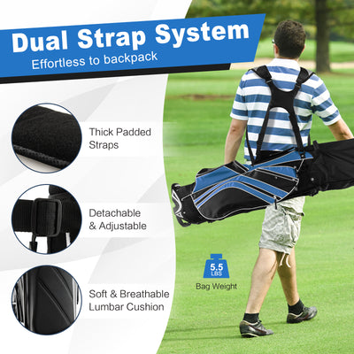 Golf Stand Cart Bag with 6-Way Divider Carry Pockets-Blue