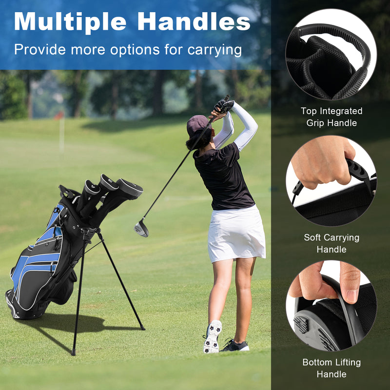 Golf Stand Cart Bag with 6-Way Divider Carry Pockets-Blue