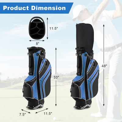 Golf Stand Cart Bag with 6-Way Divider Carry Pockets-Blue