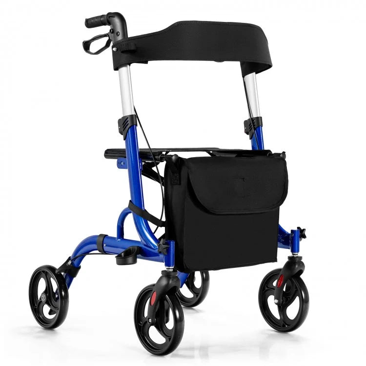 Folding Aluminum Rollator Walker with 8-inch Wheels and Seat-Blue