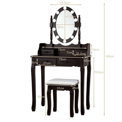 Makeup Dressing Table with Touch Switch Lighted Mirror and Cushioned Stool-Brown