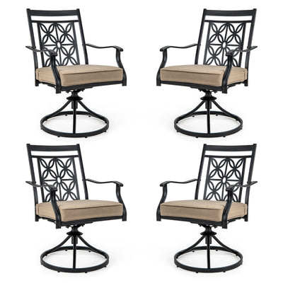 2 Pieces Patio Swivel Dining Chairs with Blossom Pattern Backrest and Cushions-Black