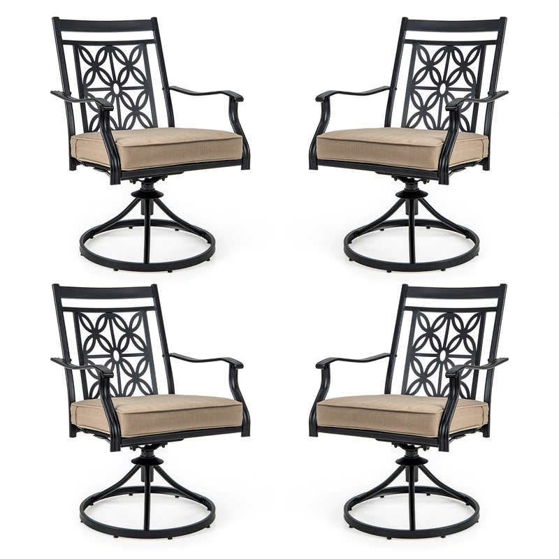2 Pieces Patio Swivel Dining Chairs with Blossom Pattern Backrest and Cushions-Black