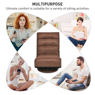 *360-Degree Swivel Folding Floor Gaming Chair with Adjustable Backrest - Rustic Brown