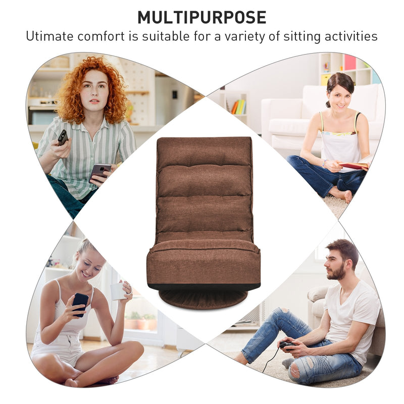 *360-Degree Swivel Folding Floor Gaming Chair with Adjustable Backrest - Rustic Brown