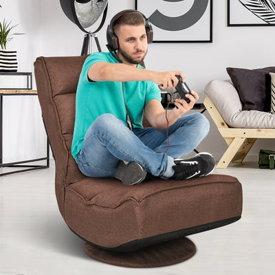 *360-Degree Swivel Folding Floor Gaming Chair with Adjustable Backrest - Rustic Brown