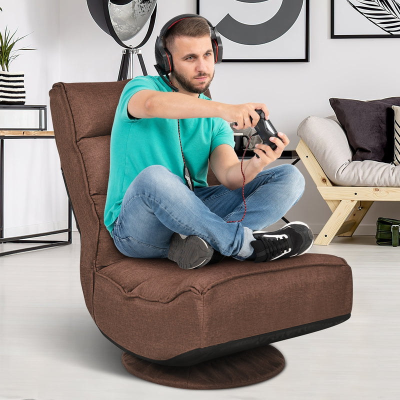 *360-Degree Swivel Folding Floor Gaming Chair with Adjustable Backrest - Rustic Brown