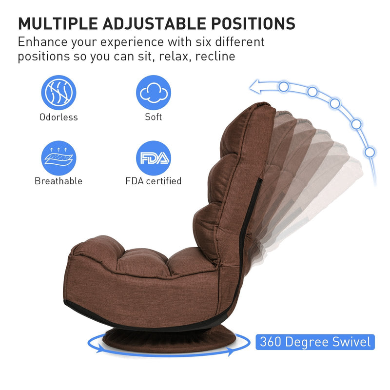 *360-Degree Swivel Folding Floor Gaming Chair with Adjustable Backrest - Rustic Brown