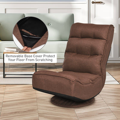 *360-Degree Swivel Folding Floor Gaming Chair with Adjustable Backrest - Rustic Brown