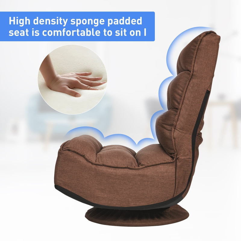 *360-Degree Swivel Folding Floor Gaming Chair with Adjustable Backrest - Rustic Brown