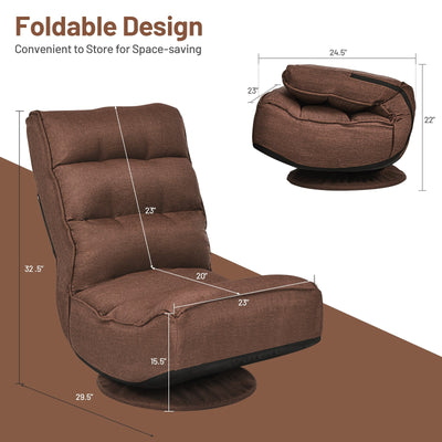 *360-Degree Swivel Folding Floor Gaming Chair with Adjustable Backrest - Rustic Brown