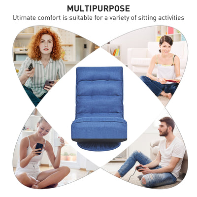 *360-Degree Swivel Folding Floor Gaming Chair with Adjustable Backrest - Navy