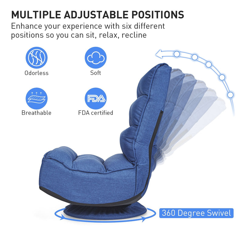 *360-Degree Swivel Folding Floor Gaming Chair with Adjustable Backrest - Navy