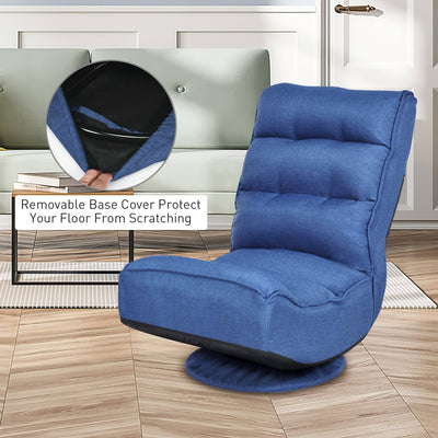 *360-Degree Swivel Folding Floor Gaming Chair with Adjustable Backrest - Navy