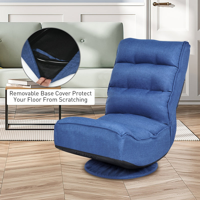 *360-Degree Swivel Folding Floor Gaming Chair with Adjustable Backrest - Navy