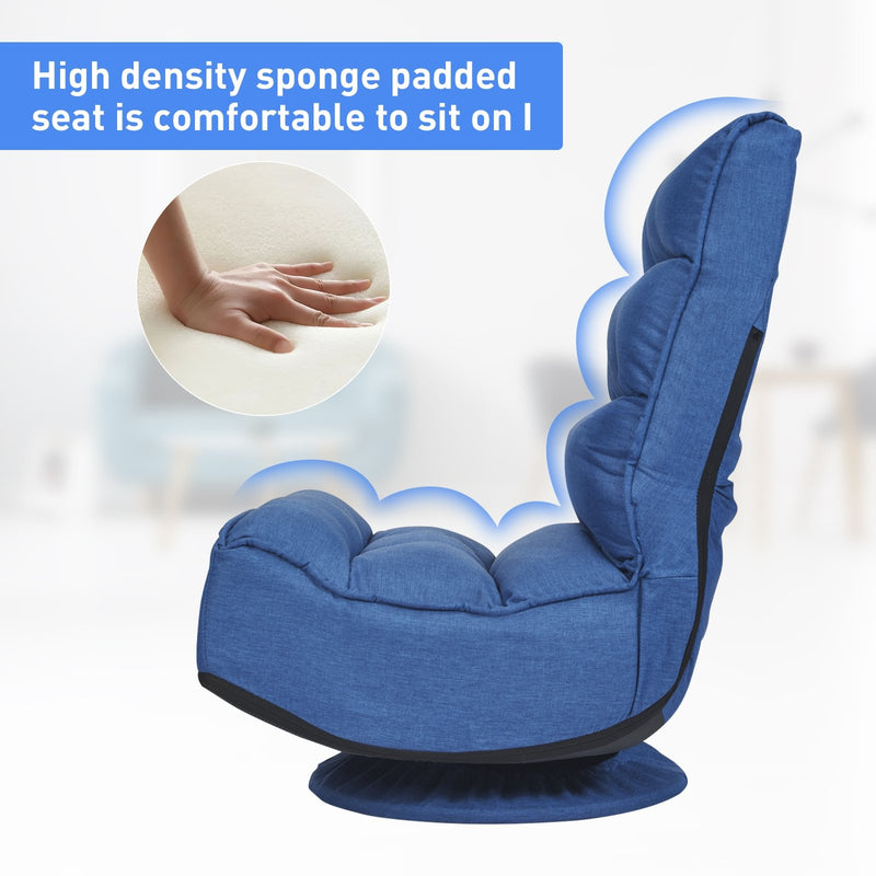*360-Degree Swivel Folding Floor Gaming Chair with Adjustable Backrest - Navy