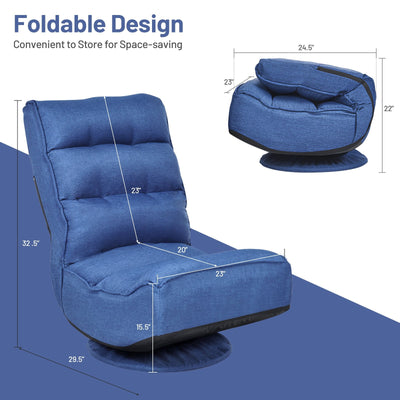 *360-Degree Swivel Folding Floor Gaming Chair with Adjustable Backrest - Navy
