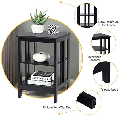 Set of 2 Multifunctional 3-Tier Nightstand Sofa Side Table with Reinforced Bars and Stable Structure-Black