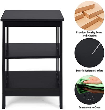 Set of 2 Multifunctional 3-Tier Nightstand Sofa Side Table with Reinforced Bars and Stable Structure-Black