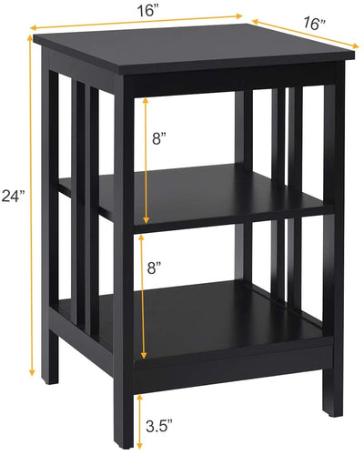 Set of 2 Multifunctional 3-Tier Nightstand Sofa Side Table with Reinforced Bars and Stable Structure-Black