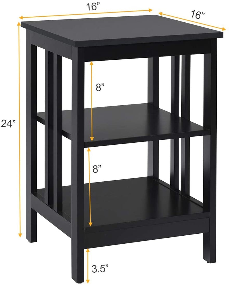 Set of 2 Multifunctional 3-Tier Nightstand Sofa Side Table with Reinforced Bars and Stable Structure-Black