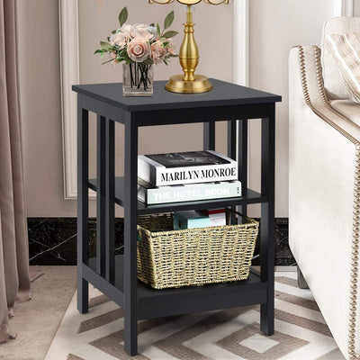 Set of 2 Multifunctional 3-Tier Nightstand Sofa Side Table with Reinforced Bars and Stable Structure-Black