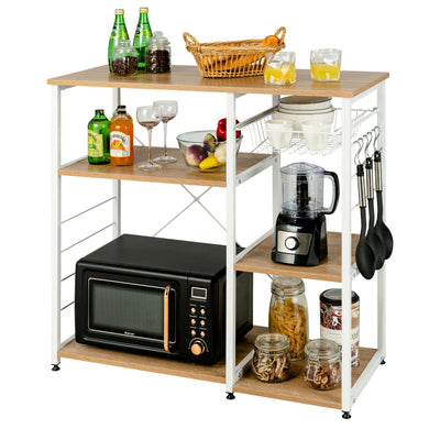 Industrial Kitchen Baker's Rack Microwave Shelf with 6 Hooks-Natural