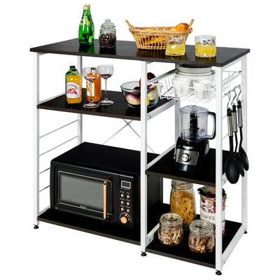 Industrial Kitchen Baker's Rack Microwave Shelf with 6 Hooks-Dark Brown