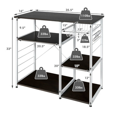 Industrial Kitchen Baker's Rack Microwave Shelf with 6 Hooks-Dark Brown